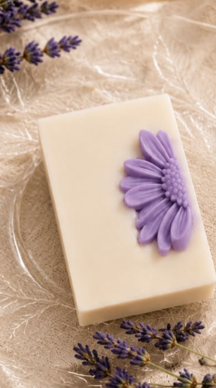 Shia Butter & Honey Soap, lavender Half Daisy — handmade organic soap